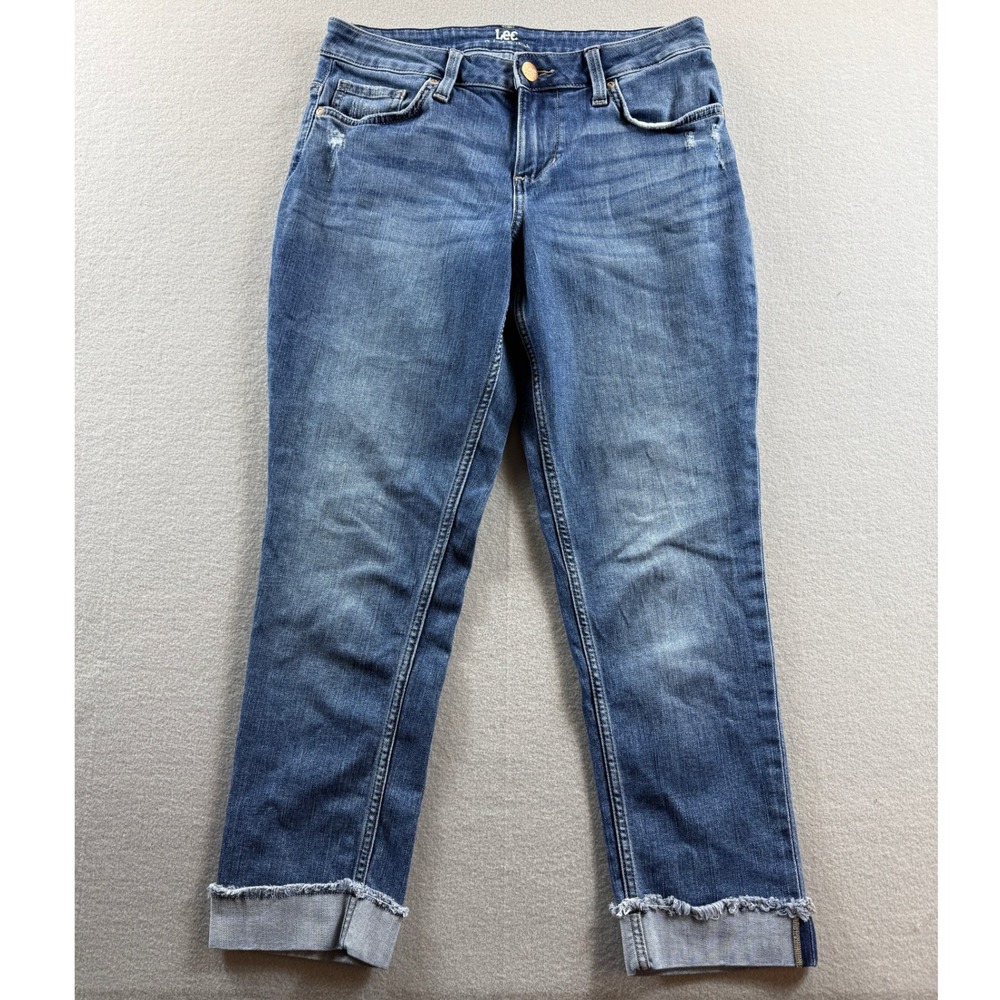 Lee Riders Jeans Women 6 Medium Blue Raw Hem Cropped 30x26